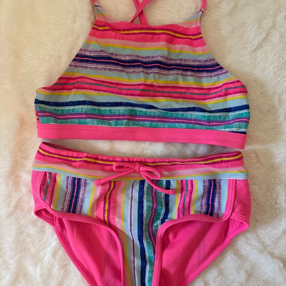 Justice Pink and Blue Striped Bikini sz 8